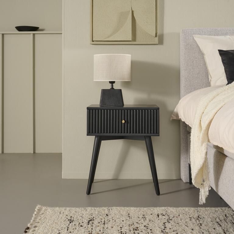 Woonexpress Nachtkastje Sem Hout Zwart 45x55x35 cm (BxHxD) Mango - Foto 2