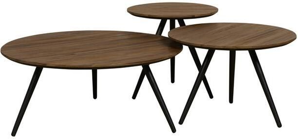 Woonexpress Salontafel Saint Flour Set 3 Stuks Teakhout Bruin 70x30x70 50x34x50 40x38x40 cm (BxHxD) Gerecycled Hout Zwarte Poten - Foto 2