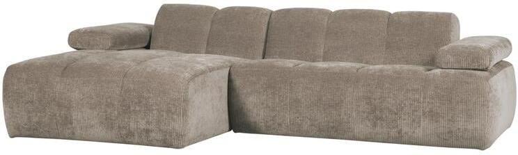 Woood Mojo Chaise Longue Bank Links Geweven Ribstof Donker Zand