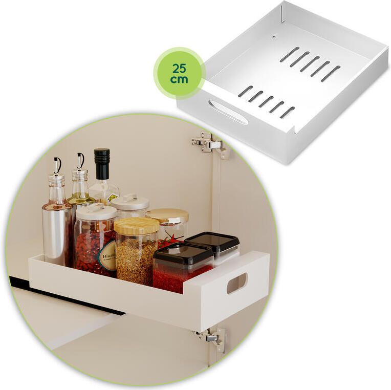 XIVADA Keukenkast organizer Schuiflade Aluminium 25 cm Wit