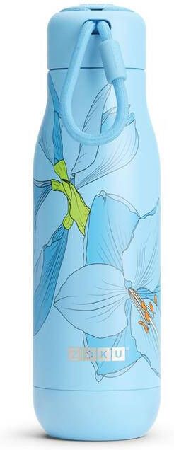 Zoku Thermosfles RVS 500 ml Blauw Bloem Design | Hydration