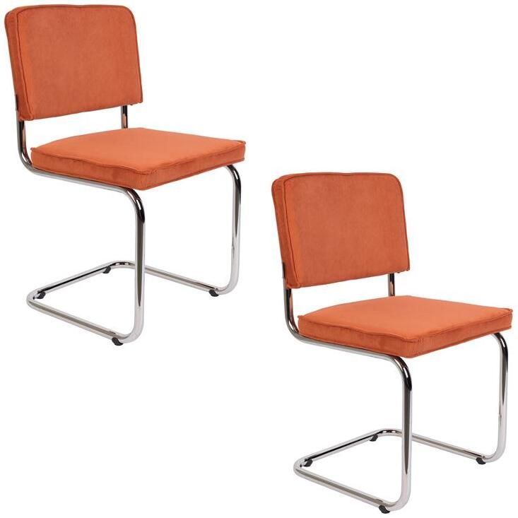 Zuiver Ridge Rib Chrome Eetkamerstoel Oranje Set van 2 - Foto 2