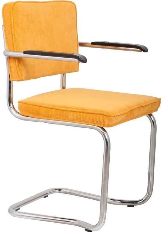 Zuiver Ridge Rib Kink Eetkamerstoelen met armleuning Geel Set van 2 - Foto 3