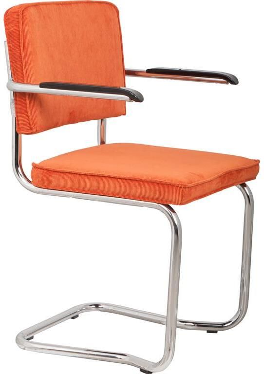 Zuiver Ridge Rib Kink Eetkamerstoelen met armleuning Oranje Set van 2 - Foto 3