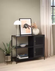 Giga Living Kast Metaal Zwart 2 Planken 2-Deurs 100cm Kast Malibu
