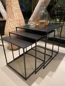 Giga Living Salontafel Metaal Zwart Set van 3 Vierkant Tafel Pebble