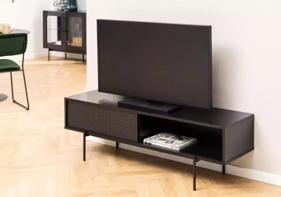 Hioshop Andy TV-meubel met 1 schuifdeur zwart. - Foto 3