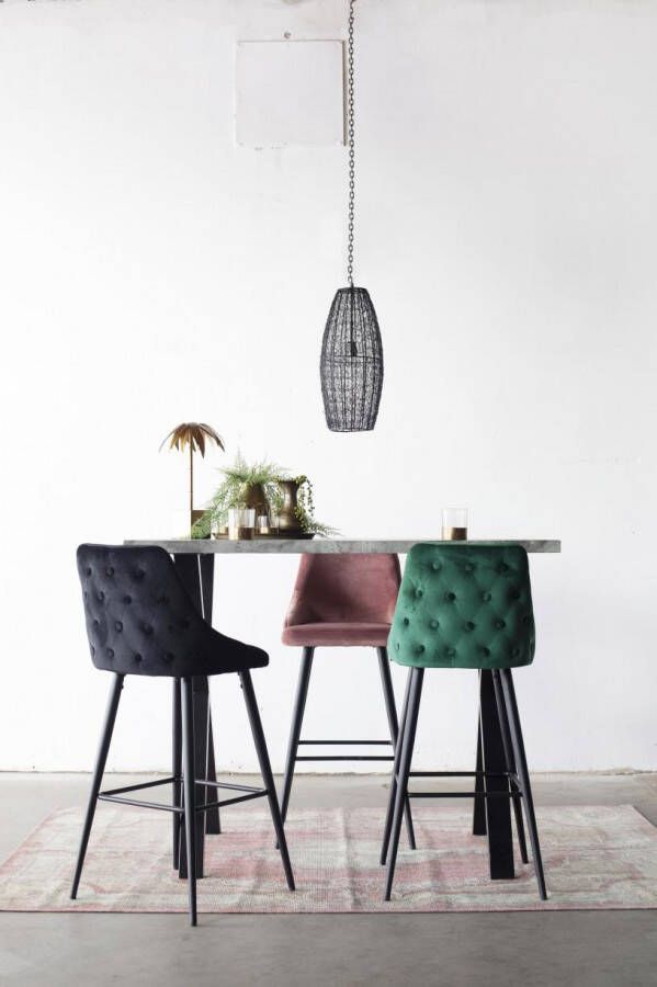 Giga Meubel Barkruk Groen Velvet Stof Zithoogte 75cm Met Rugleuning Barkruk Amber