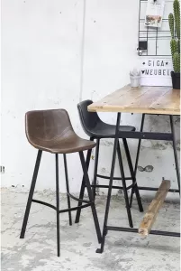Giga Meubel Barkruk Donkerbruin Zithoogte 73cm Metaal & PU Leer Barkruk Hugo