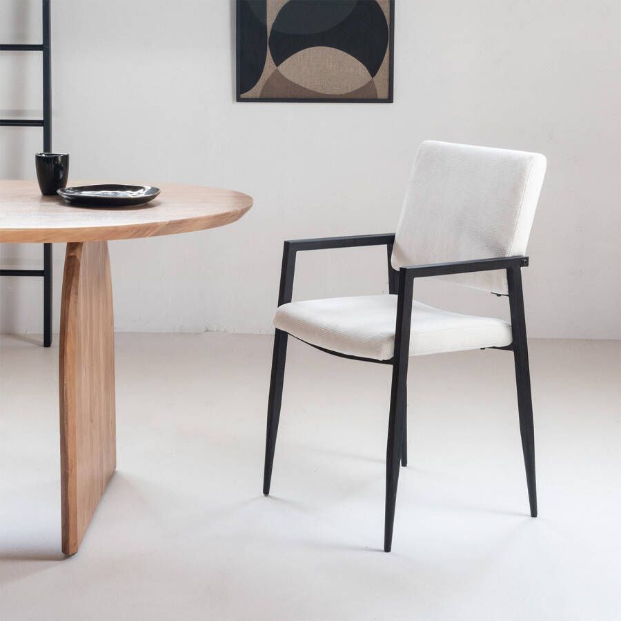 Giga Meubel Eetkamerstoel Beige Stof Zithoogte 47cm 48x52x90cm Elin