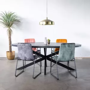 Giga Meubel Ovale Eettafel 200cm Zwart Mangohout & Metaal Eettafel Mansour
