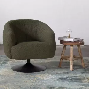 Giga Meubel Fauteuil Bouclé Groen Draaibaar Metalen Onderstel Jerry