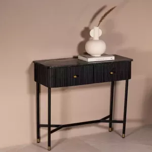 Giga Meubel Sidetable Japandi Zwart Marmer Mangohout 2 Lades 90x33x80cm