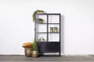 Giga Meubel Vitrinekast Met Glas Zwart & Wit Metaal 120x40x200cm Kast Urban Groot