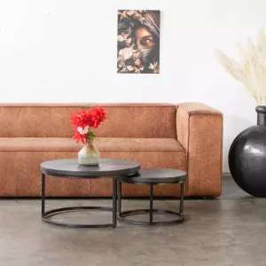 Giga Meubel Salontafel Rond Zwart Mangohout Set van 2 Tafels Sev