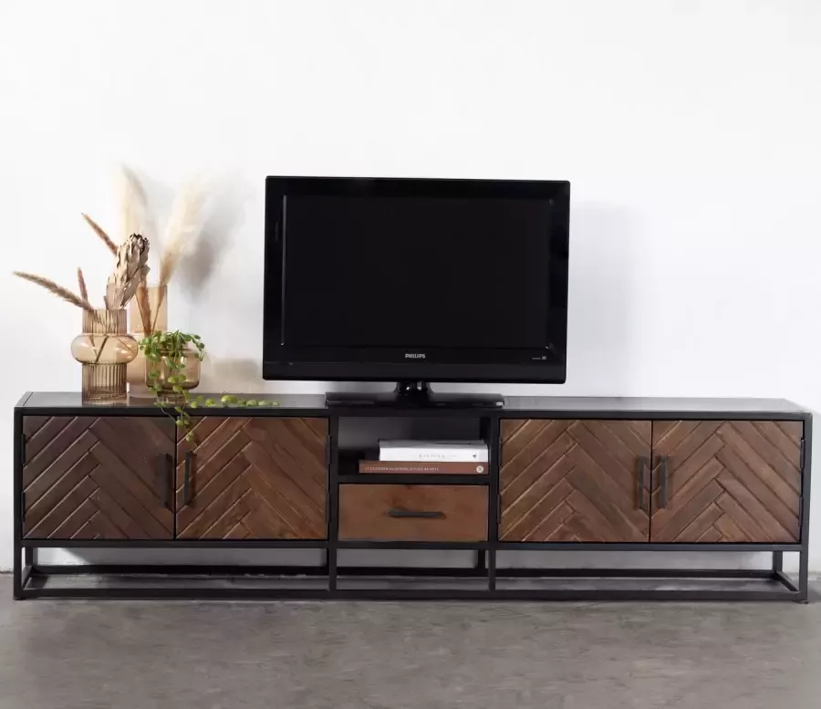 Giga Meubel Tv meubel Isa Bruin Visgraat 250cm Mangohout online kopen