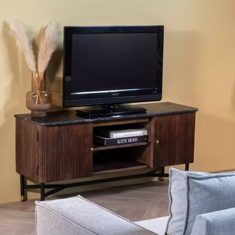 Giga Meubel Tv-meubel Japandi Bruin met Marmer 130cm