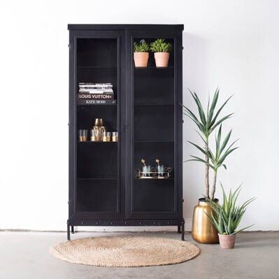 Giga Meubel Vitrinekast Zwart Metaal Glas 190cm Kast Store - Foto 2