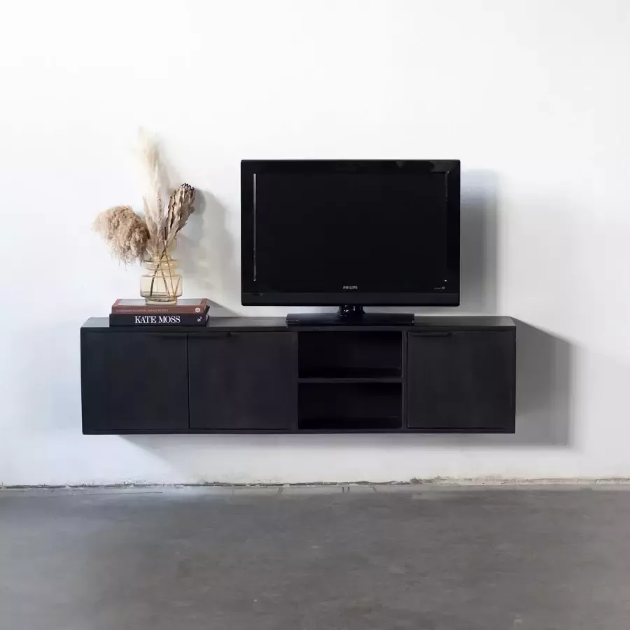 Giga Meubel Zwevend Tv-meubel Zwart Mangohout 160x30x40cm Zen - Foto 2