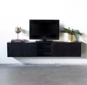 Giga Meubel Zweven Tv-meubel Ijzer Hout Zwart 200x30x40 Zen