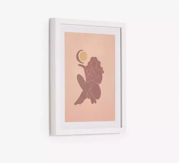 Kave Home Zinerva veelkleurig schilderij van vrouw met zon en maan