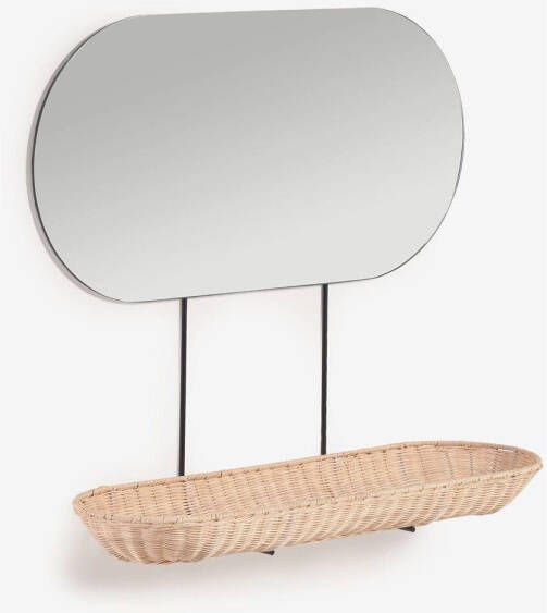Kave Home Ebian grote wandspiegel met rotan plank met natuurlijke