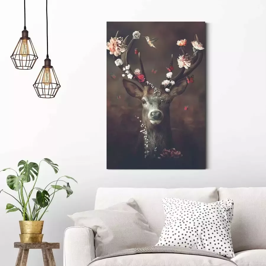 Reinders! Artprint Edelhert romantisch kolibrie vlinder bloemenkrans