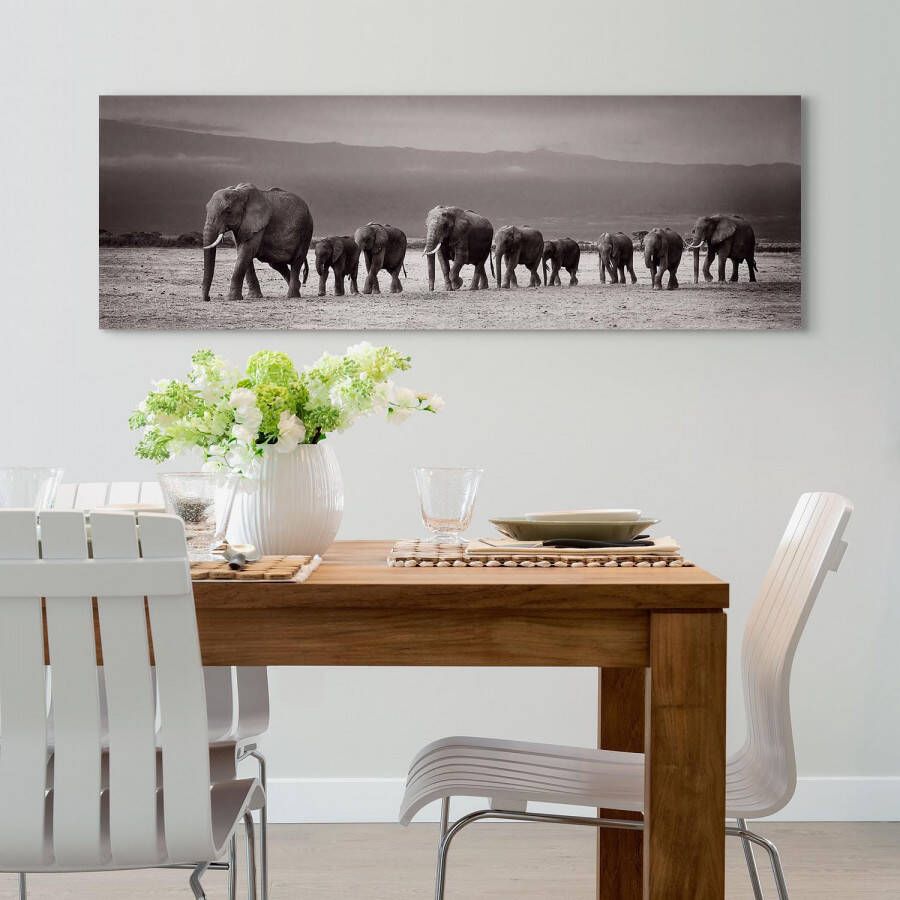 Reinders! Artprint op hout Decoratief paneel 52x156 Line of Elephants