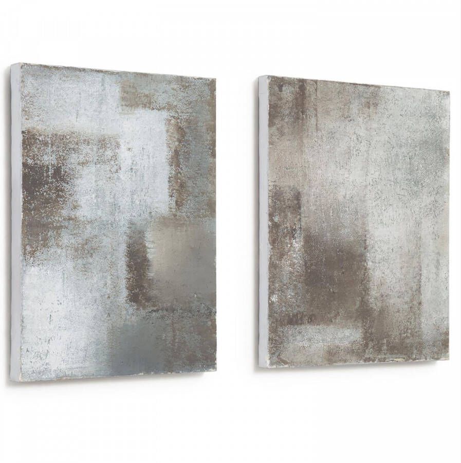 Kave Home Vinka set van 2 witte en grijze canvassen 30 x 40 cm - Foto 1