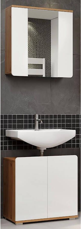 Trendteam smart living Ciara badkamer met spiegelkast artisanaal eiken decor wit hoogglans - Foto 1
