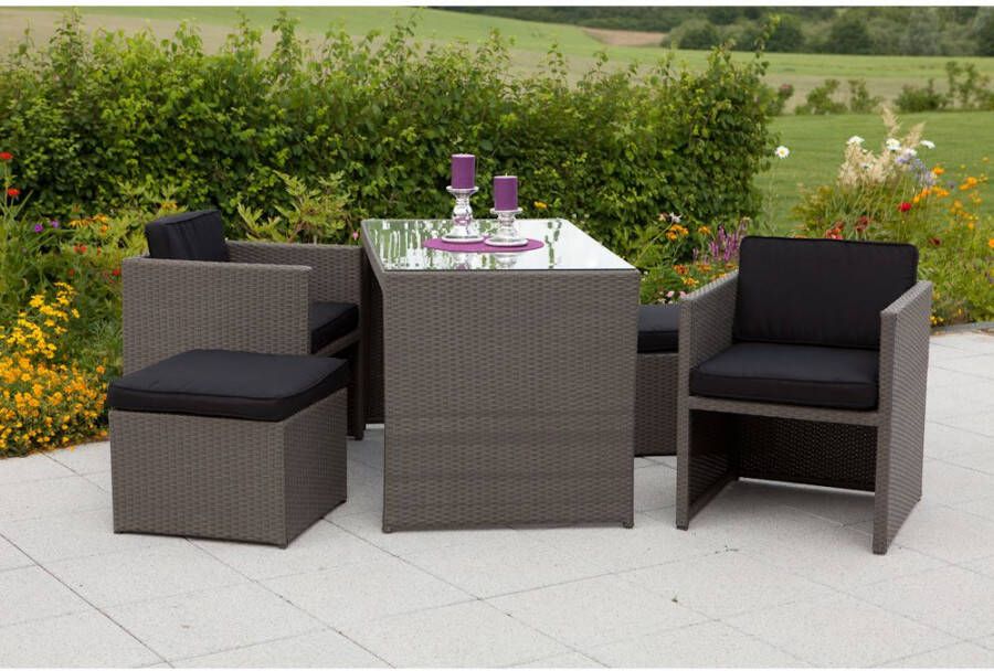 MERXX Tuin-eethoek Merano 2 fauteuils 2 hockers tafel 128x70 cm polyrotan (11-delig) - Foto 1