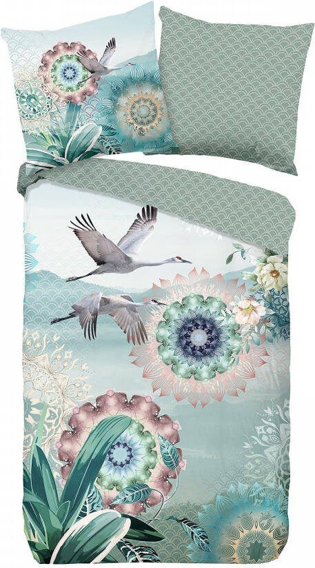 Hip Tweezijdig te gebruiken overtrekset Kimora Mako-satijn 135x200 Rits Omkeerbaar Mandala Vogel Groen - Foto 2