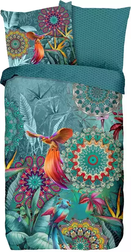 Hip Omkeerbaar beddengoed Lovise Mako-satijn 135x200 Rits Omkeerbaar Mandala Bloemen Petrol - Foto 3