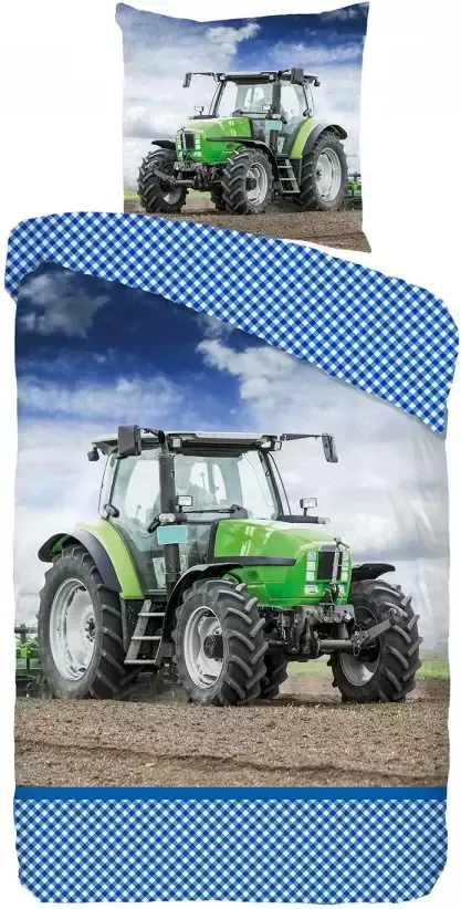 Good morning Kinderovertrekset Strong Katoen 135x200 Rits Omkeerbaar Kind Jongens Tractor (2-delig) - Foto 3