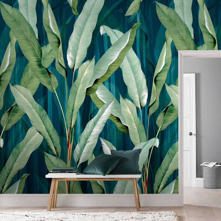 Art For the Home |Leaves Green Fotobehang Blauw|Groen 280x200 cm