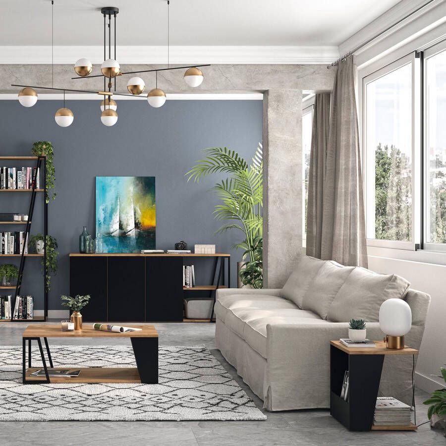 TemaHome EMOB Bijzettafeltje Albi 40x40cm walnoot zwart Hoektafels Bruin; Zwart Fineer; Metaal Hoektafels Op voorraad