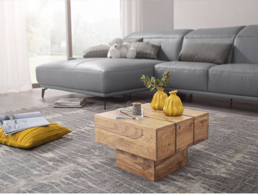 Wohnling bijzettafel massief hout acacia woonkamertafel 44 x 44 x 30 cm salontafel massief landhuis kubus vierkant - Foto 2