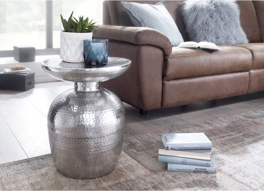 Sky Style bijzettafel DELYLA aluminium 36 x 46 x 36 cm tafel zilver oosters rond Designtafel design metaal modern Kleine tafel Kleine Hammerschlag Abstelltisch - Foto 2