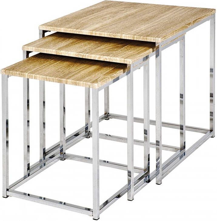 Haku EMOB Bijzettafelset met 3 tafeltjes Light Oak-design Hoektafels Bruin MDF; Metaal Hoektafels Op voorraad - Foto 2