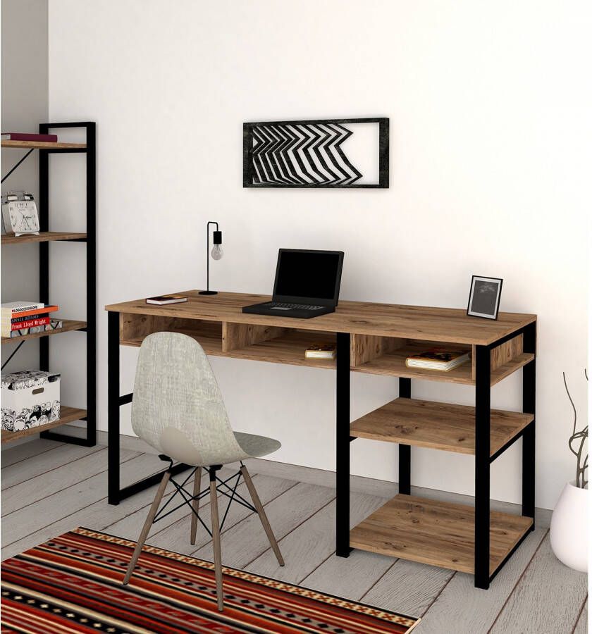 Vente-unique Bureau met opbergruimte Industriële stijl Naturel en zwart RALEIGH L 150 cm x H 75.8 cm x D 58.4 cm