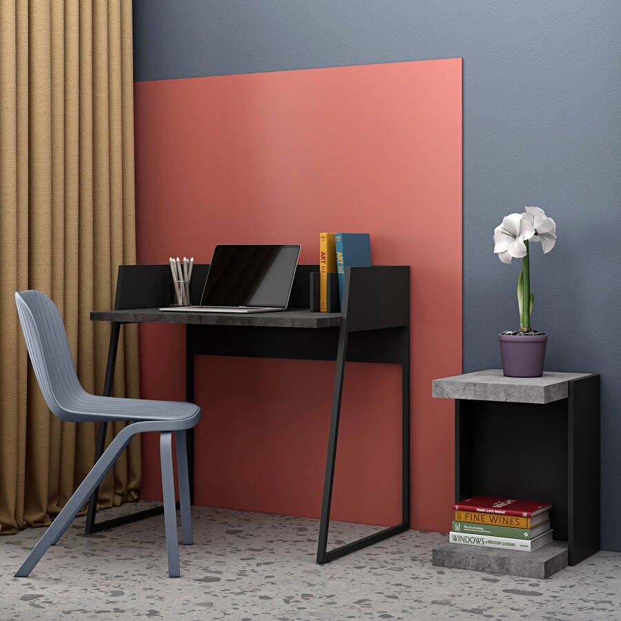 TemaHome EMOB Bureau Volta 90cm zwart beton Bureautafels Zwart; Grijs; Betonlook MDF; Metaal Bureautafels Op voorraad