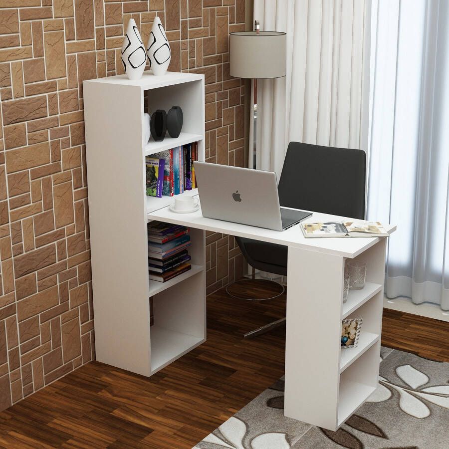 Klein bureau met boekenplank en opbergplanken Wit 90x40x70 cm