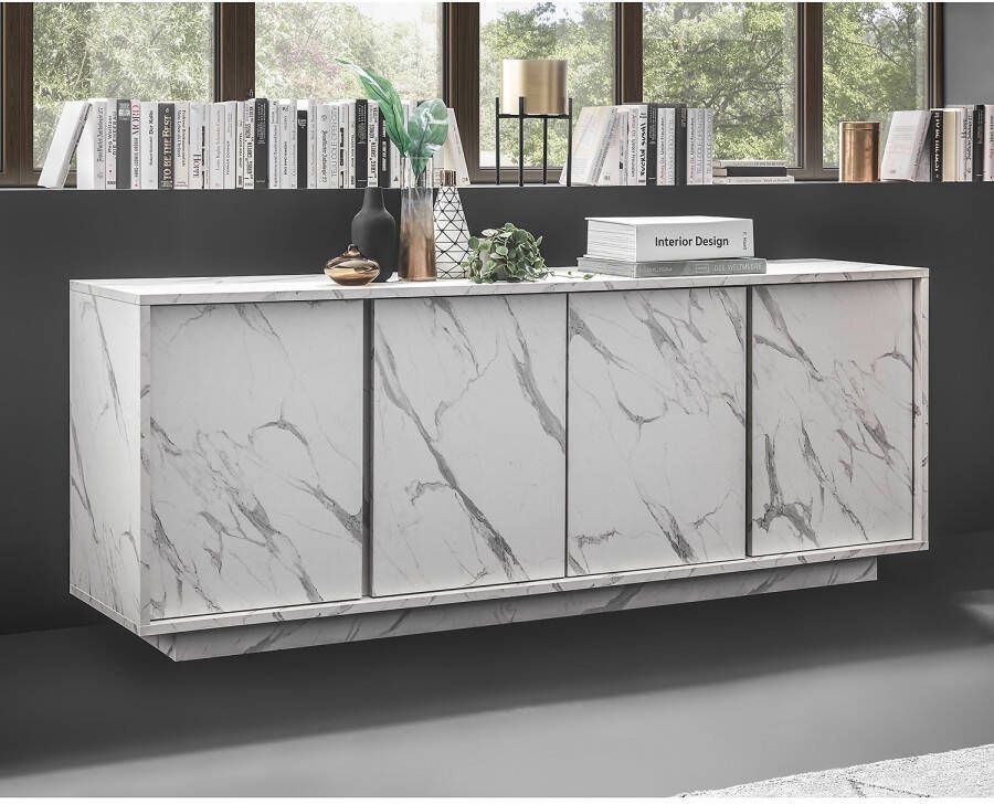 Aucune Buffet White Marble Chic Style 4 Deuren Marmo L 180 X D 43 X H 70 cm