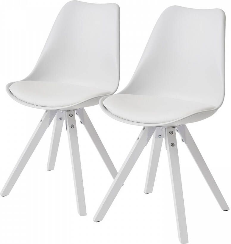 Amstyle Set van 2 Retro Eetkamerstoelen Wit Scandinavisch Rugleuning gestoffeerde stoel Keukenstoel met witte poten Stoel bekleed met kunstleer - Foto 2