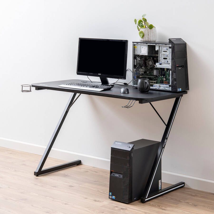 Hioshop Aima gamertafel met headsethouder bekerhouder zwart. - Foto 1