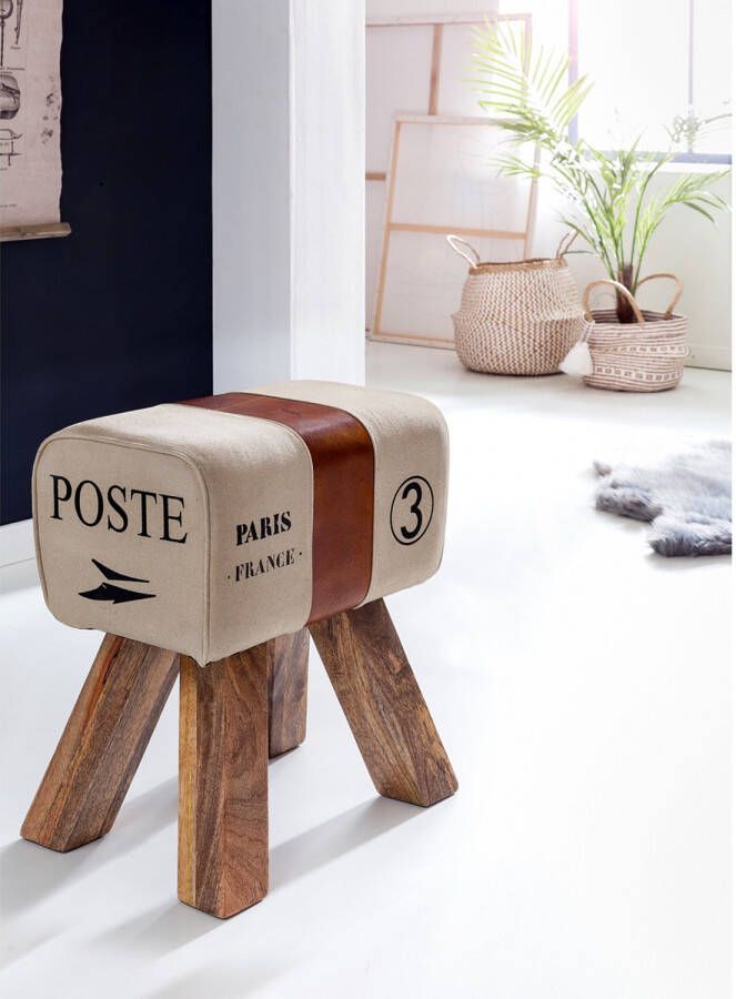 Sky Style Ontwerp Turn Bock kruk CANVAS Brown 40 x 30 x 47 cm Draai kruk leer kruk Extra kruk leren poef - Foto 2