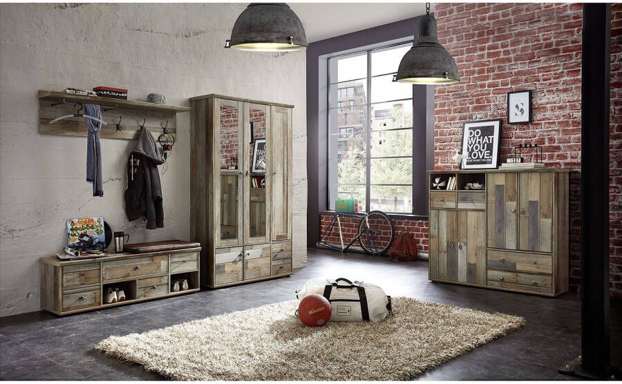 Emob Garderobekast Clem 109cm met 5 deuren & 2 lades driftwood