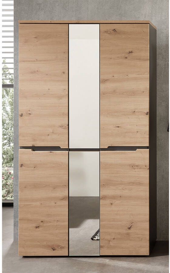 Emob Garderobekast Medina met spiegel 3 deuren eik antraciet