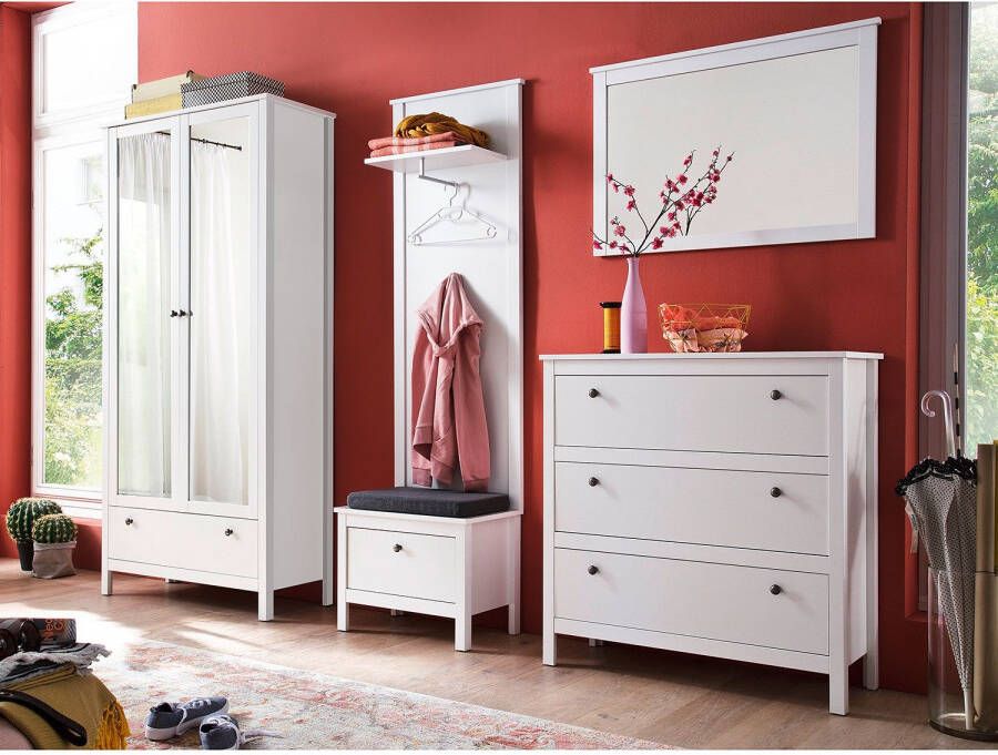 Trendteam smart living Garderobepaneel Ole 55 x 147 x 26 cm in wit met plank kledingstang en twee kledinghaken