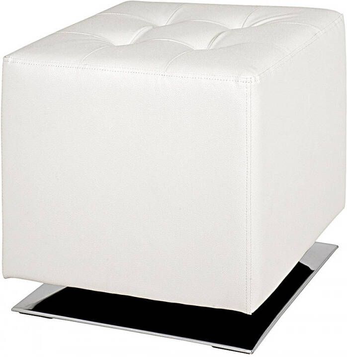 Haku Meubelkruk Poef Kunstleer Chroom Wit 42cm Vierkant Design - Foto 2